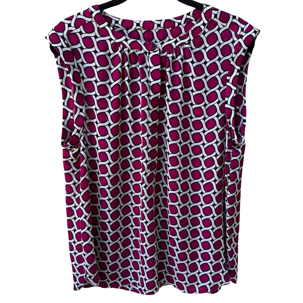 Nine West Mod Careerwear Geometric Chain Link Pleated Neck Sleeveless Blouse XL